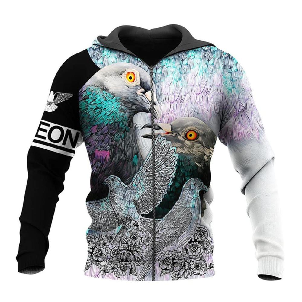 3D Tiermotiv Taube Kapuzenpullover für Herren & Damen - Bequemer Sweatshirt Hoodie mit Reißverschluss für Herbst & Winter