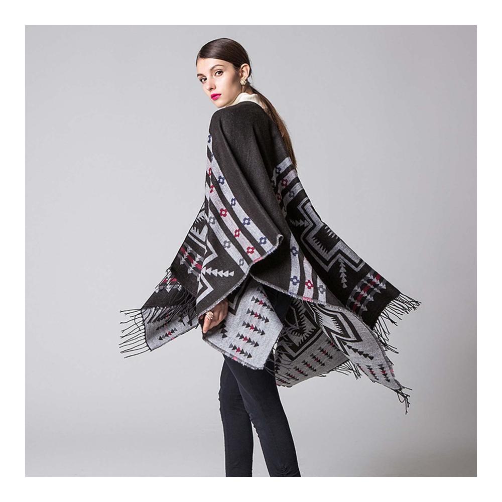 Exquisite Pashminas Damen-Poncho mit Druck Quasten & offener Vorderseite - Stilvoll und einzigartig perfekt für Eleganz und Komfort BM004