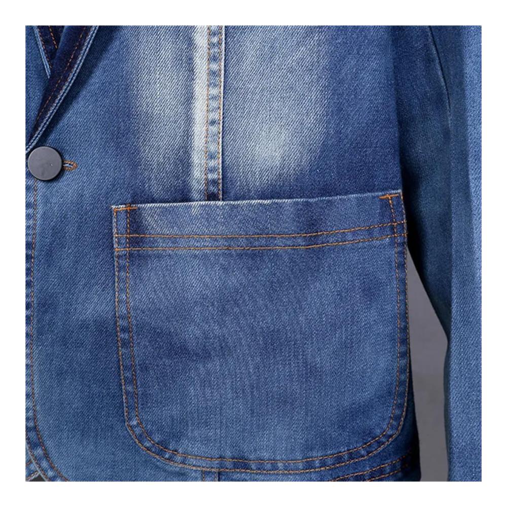 Schicke Herren Jeans-Anzugjacke mit schmalem Schnitt und Einknopf-Design Jeanshemd Herren-Sakko mit Denim-Optik lässiger Blazer für Herren