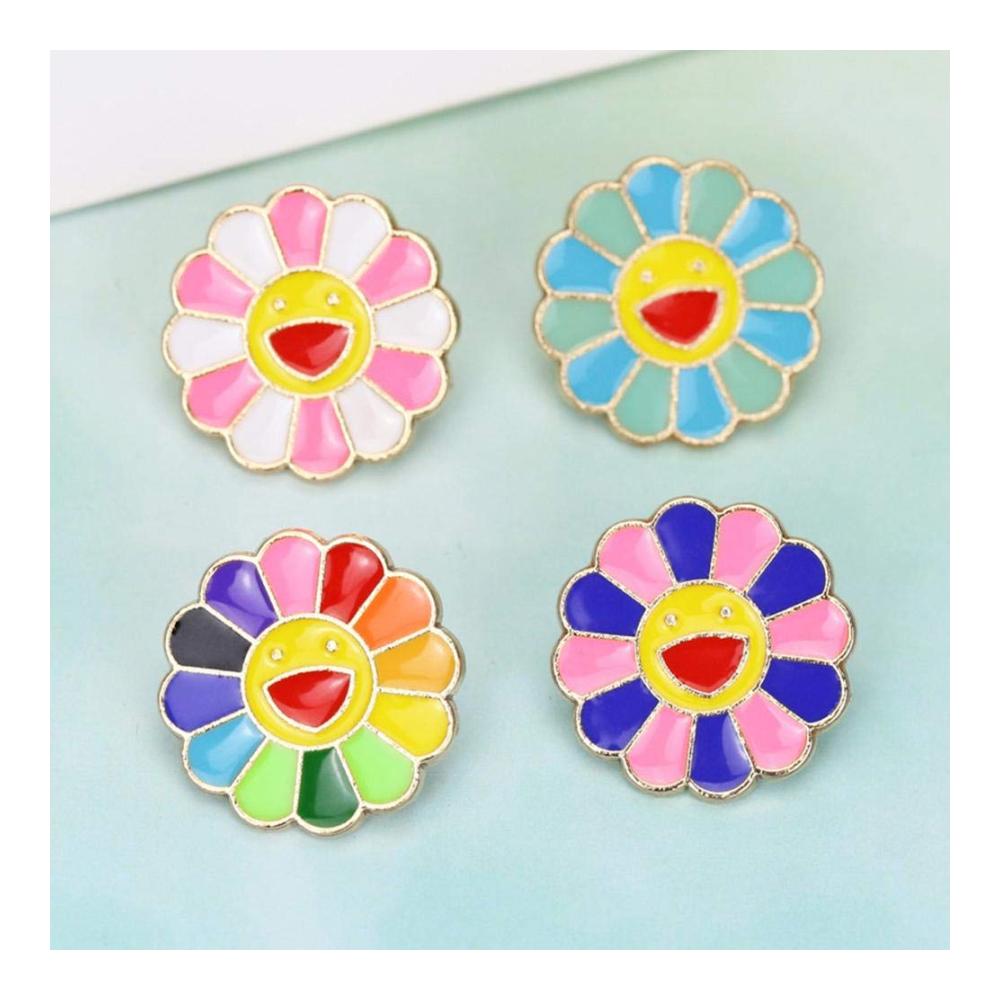 Elegante Broschen & Anstecknadeln Takashi Murakami Happy Flower Plüsch Strap Badge - Regenbogen Tasche Blumen Brosche - Mode Emaille Pins - Lächelnde Sonnenblumen für stilvolle Männer & Frauen