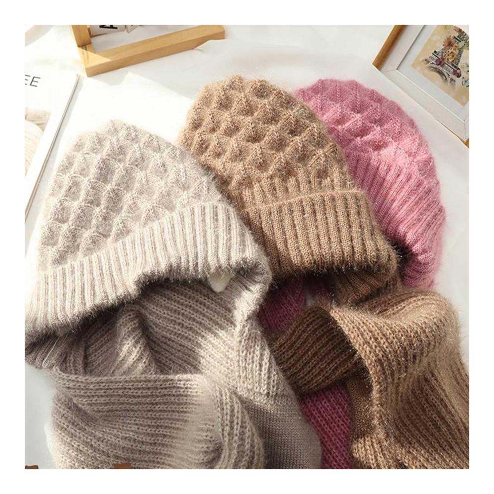 Integrierte Wintermütze mit Schal und Handschuhset Warme Strickmütze winddichter Maskenschal mit Kapuze thermische Handschuhe für Frauen und Mädchen