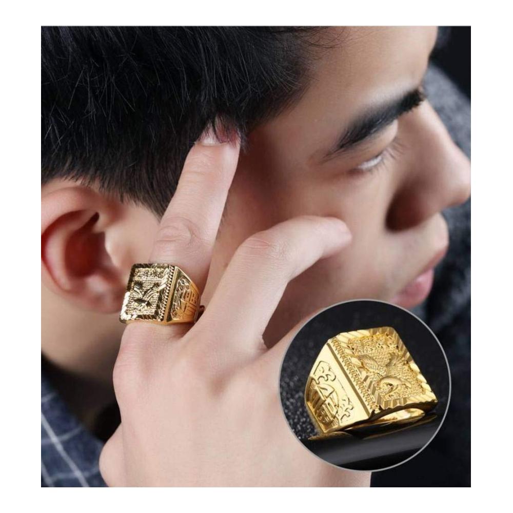 Erlesener 18 Karat Goldring Dapeng-Flügel inspiriert Partygeometrie mit Opal. Dominanter lokaler Herrenring vergoldet und einstellbar für unvergleichlichen Stil
