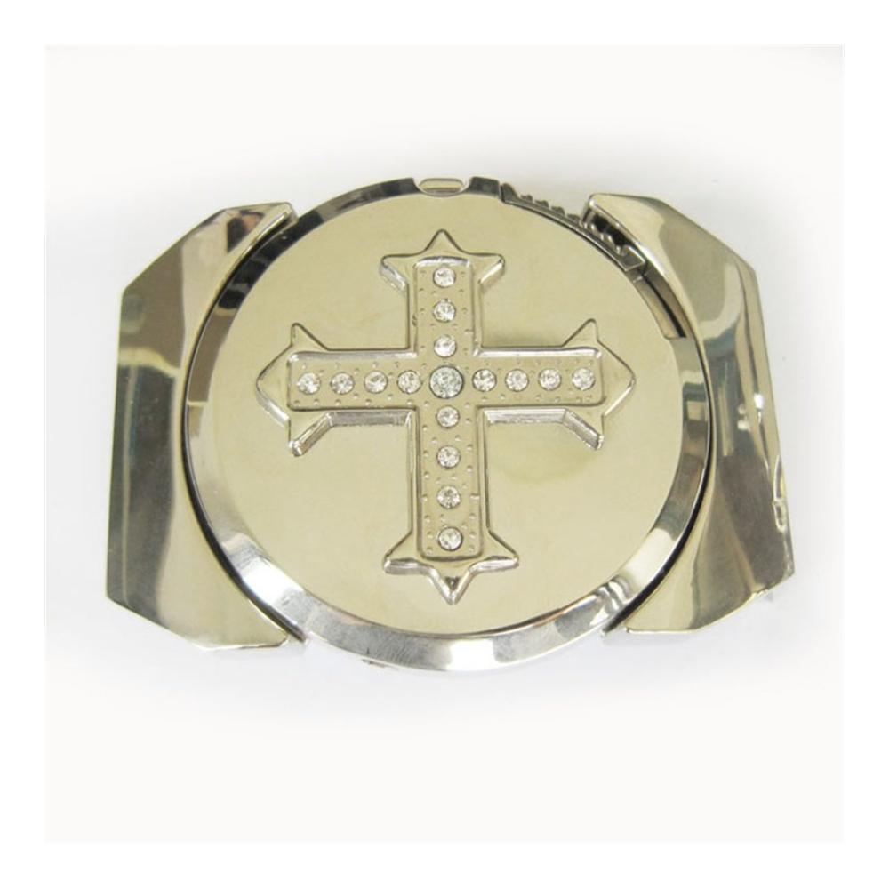 Einzigartige Glanzlichter Neue Gürtelschnallen mit strassbesetztem Kreuz in hellem Silber