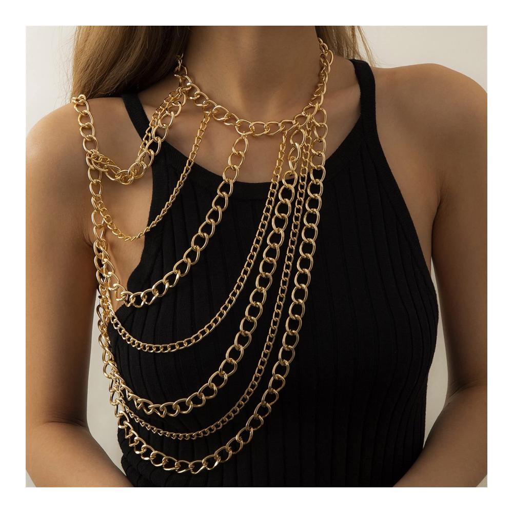 Entdecke den Glamour Modische Körperkette mit goldenem Glanz für die Dame von heute! Exquisites Schulter-Schmuckstück als Festivalgeschenk