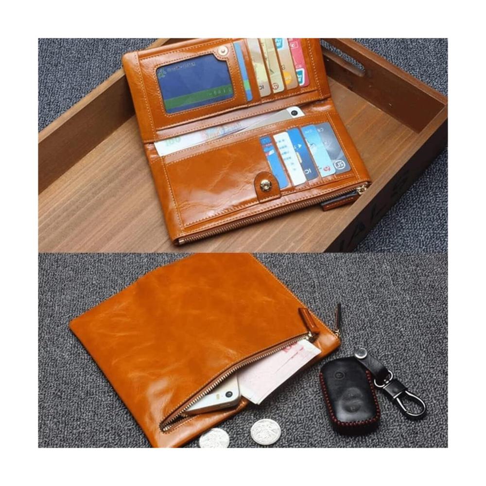 Einzigartige Damen Geldbörse aus echtem Leder stilvoll und geräumig. Klassisch und praktisch mit großem Kartenhalter und Vintage-Münzfach. Jetzt in Brown-1 Größe 8.5x19