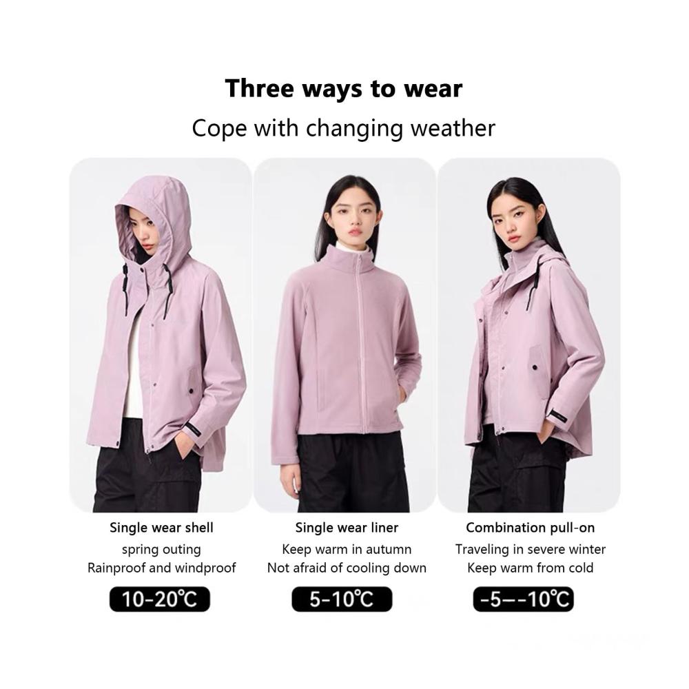 Trendige Damen 3-in-1-Jacke Abnehmbare Kapuze wasserabweisend & winddicht für ultimativen Schutz in jeder Jahreszeit! Perfekte Allround-Wahl für Outdoor-Aktivitäten