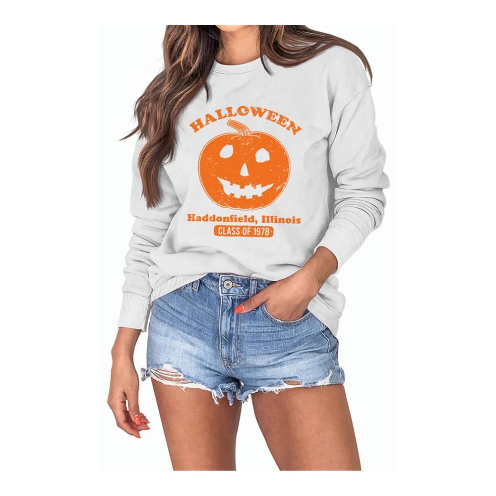 Bequeme Sweatshirts Lustige Halloween-Kürbisgrafik für Frauen 1978 Haddonfield Illinois Sweatshirt-Tops - Perfekt für den Herbst