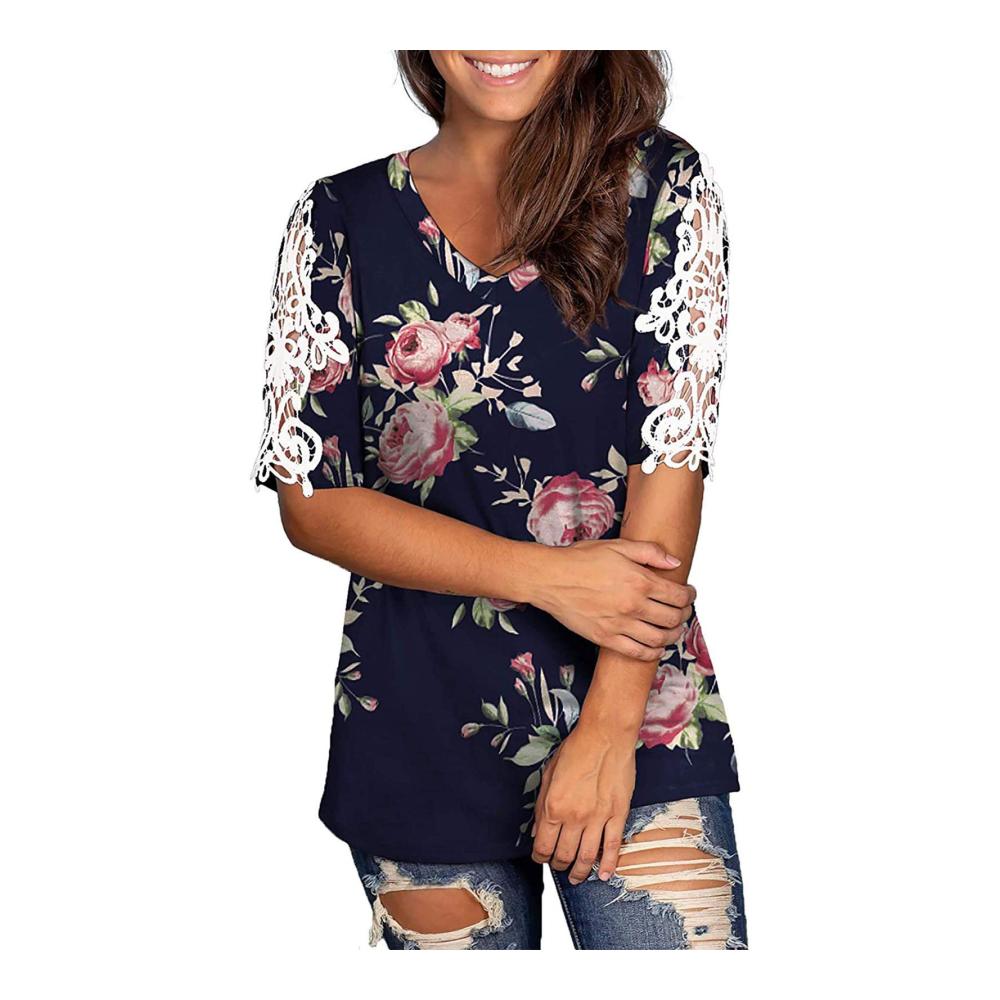 Damen T-Shirt Sommer Farbverlauf Bluse V-Ausschnitt Oversize Tee Sportlich Leichte Kurzarm Oberteile - Ein Must-have für den Sommer