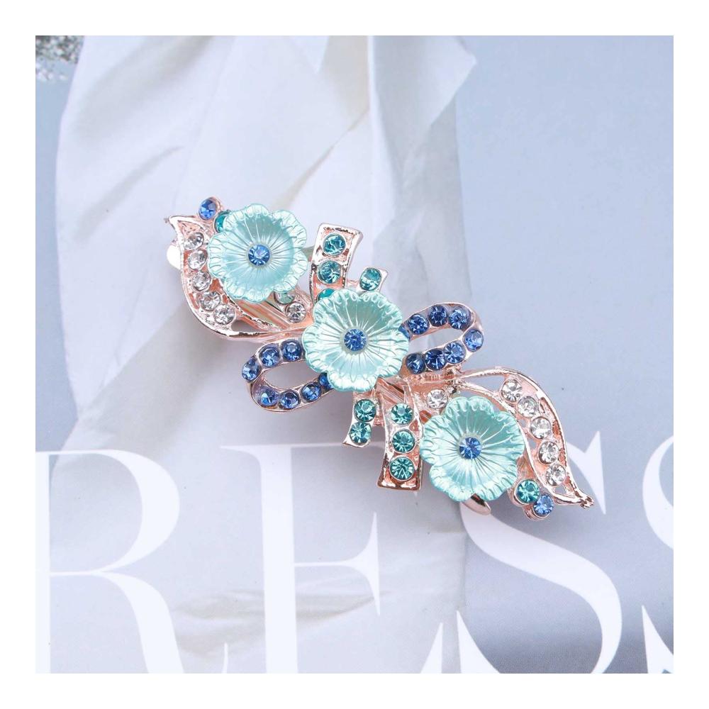 Exquisite Strass Blumen-Haarnadeln für Bräute Funkelnde Blaue Bogen-Kristall Barrettes - Elegantes Haar-Zubehör für Hochzeiten und Besondere Anlässe