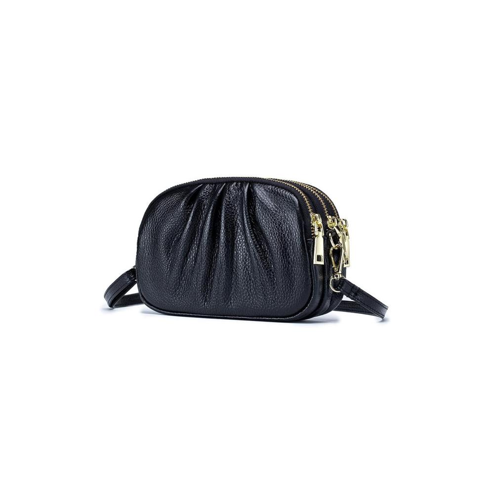 Einzigartige Damen Umhängetasche | Stilvolle Dreischicht Ledertasche | Praktische Crossbody Tasche für Frauen | Exklusives Design in Schwarz
