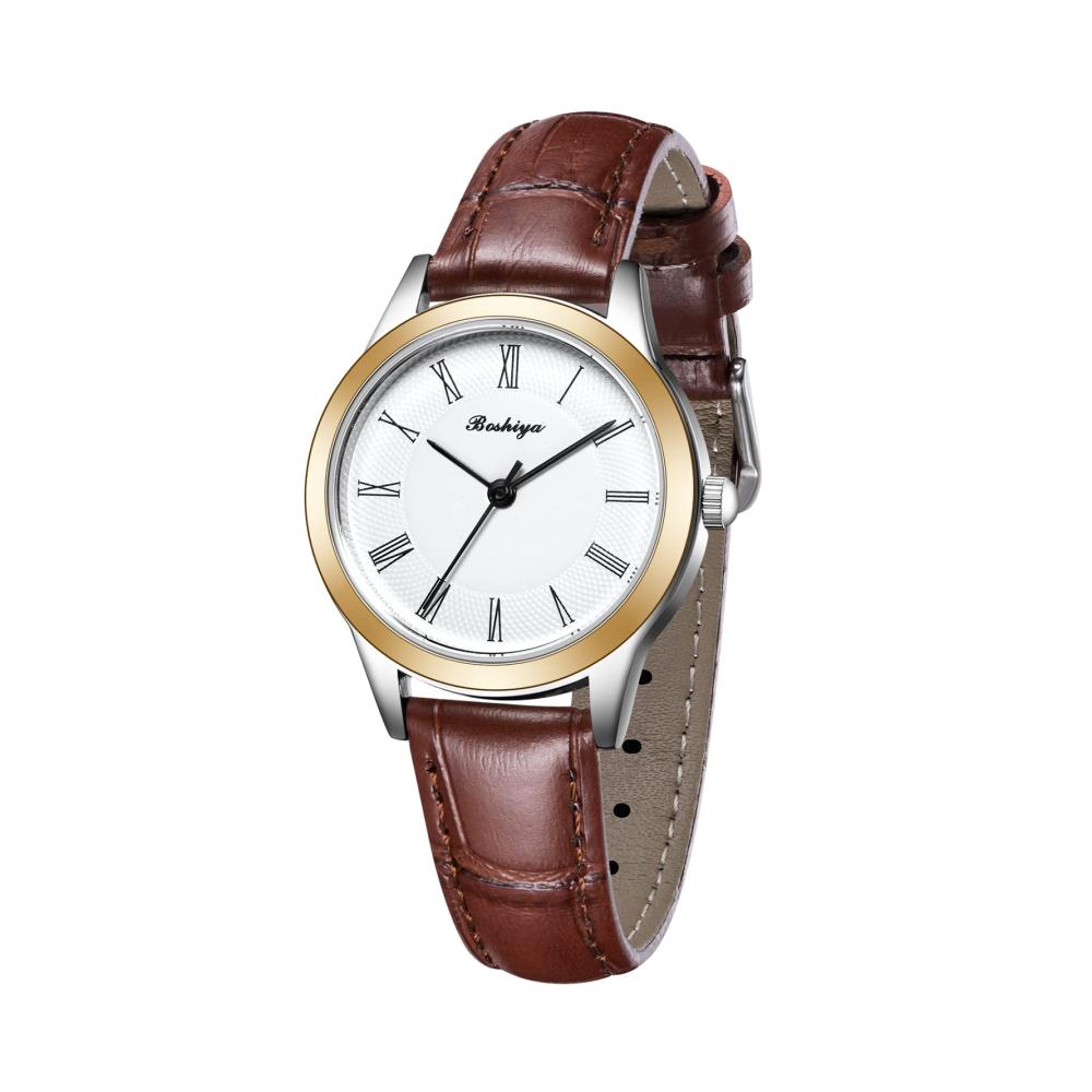 Damen Lederarmband Armbanduhr BOSHIYA Analog Quarz Uhr für Frauen Klassisch Business Wasserdicht Lässig Kleid elegant (Schwarz & Braun