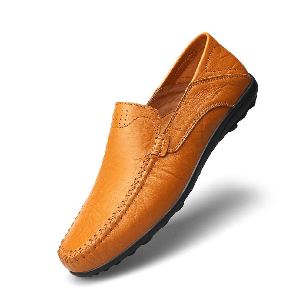 Erfrischende Gelbbraune Slipper & Mokassins Herren Leder Schuhe Atmungsaktiv Bequem Weiche Sohle Größe 45 EU