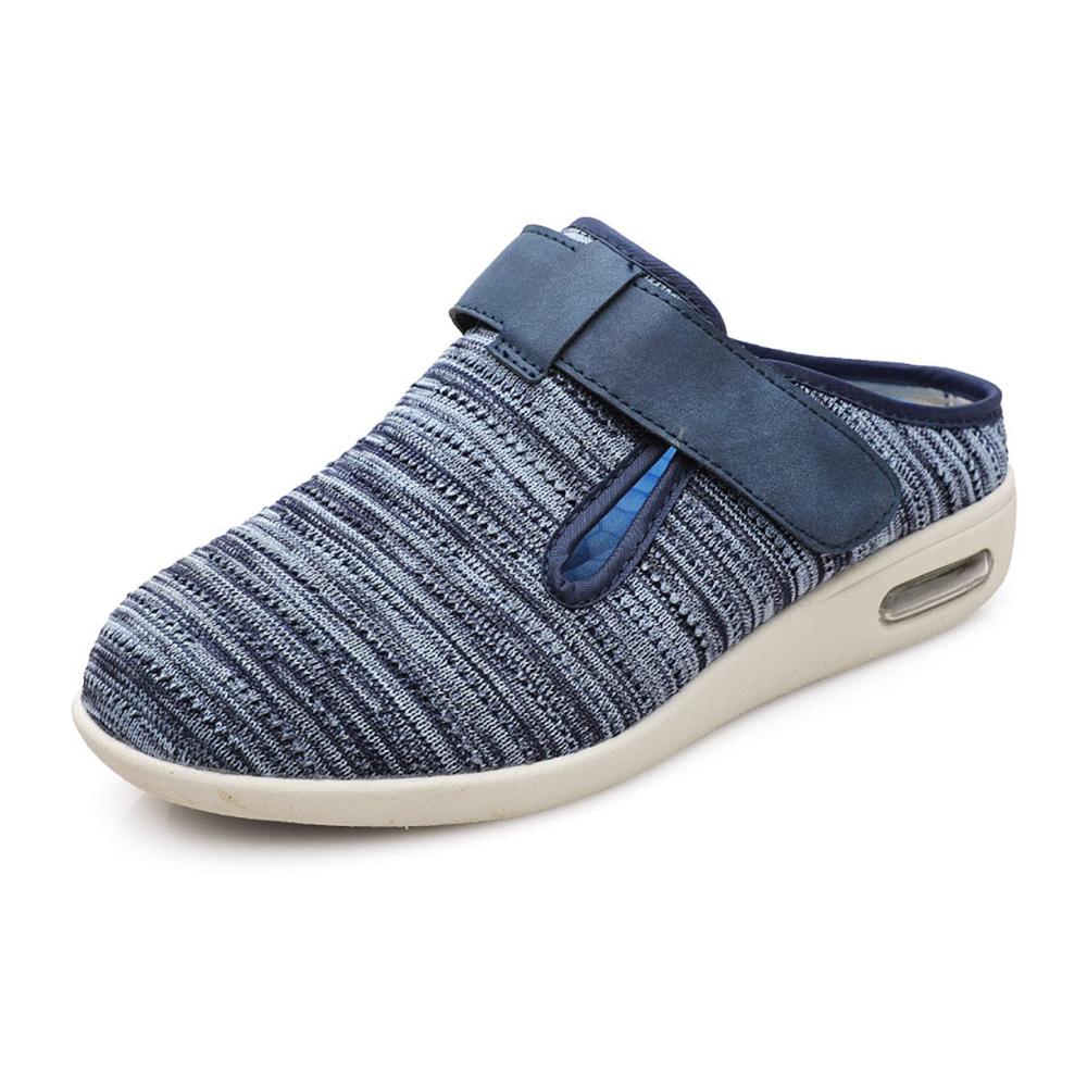 Bequeme Hausschuhe für geschwollene Füße | Extra Breit & Atmungsaktiv | Damen Sommer Pantoffeln mit Klettverschluss | Diabetiker geeignet | Leicht & Komfortabel | Größe 44 | Blau