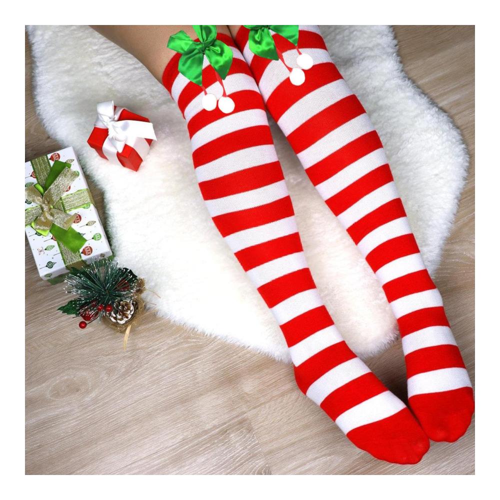 Luxuriöse Kniestrümpfe für Festtage Warme Weihnachtssocken Damen - Bunte Cosplay-Strümpfe gestreift und knielang für stilvolle Festlichkeiten. Bestellen Sie jetzt