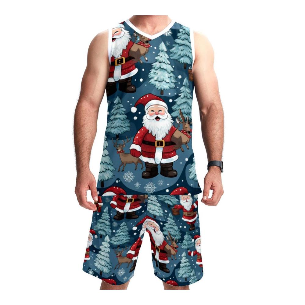 Hochwertige Spieltrikots für Basketballteams Unisex Teamuniform in festlichem Weihnachtsrot mit Taschen und Cartoon-Design bis Größe 5XL - Jetzt bestellen