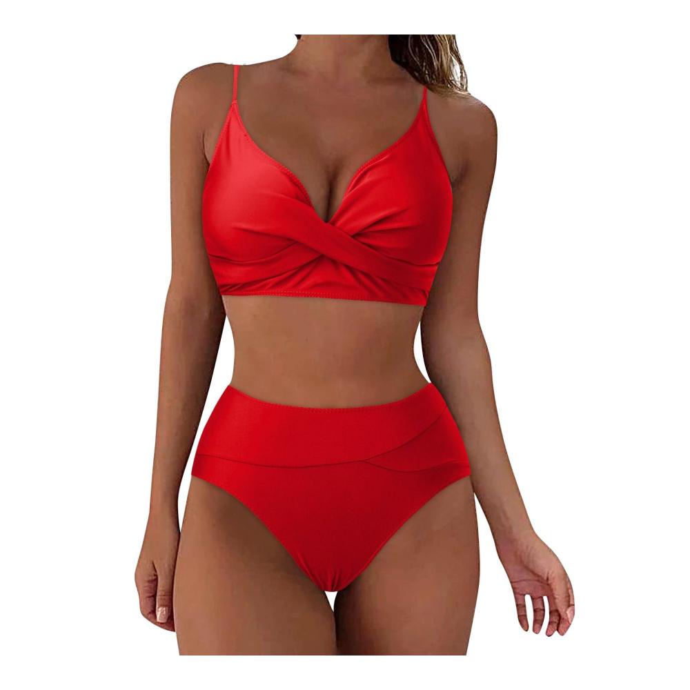 Entdecken Sie den Retro-Charme Bikinihosen-Set mit hoher Taille Vintage-Print und zwei gerüschten Badeanzügen. Ein Must-Have für Damen