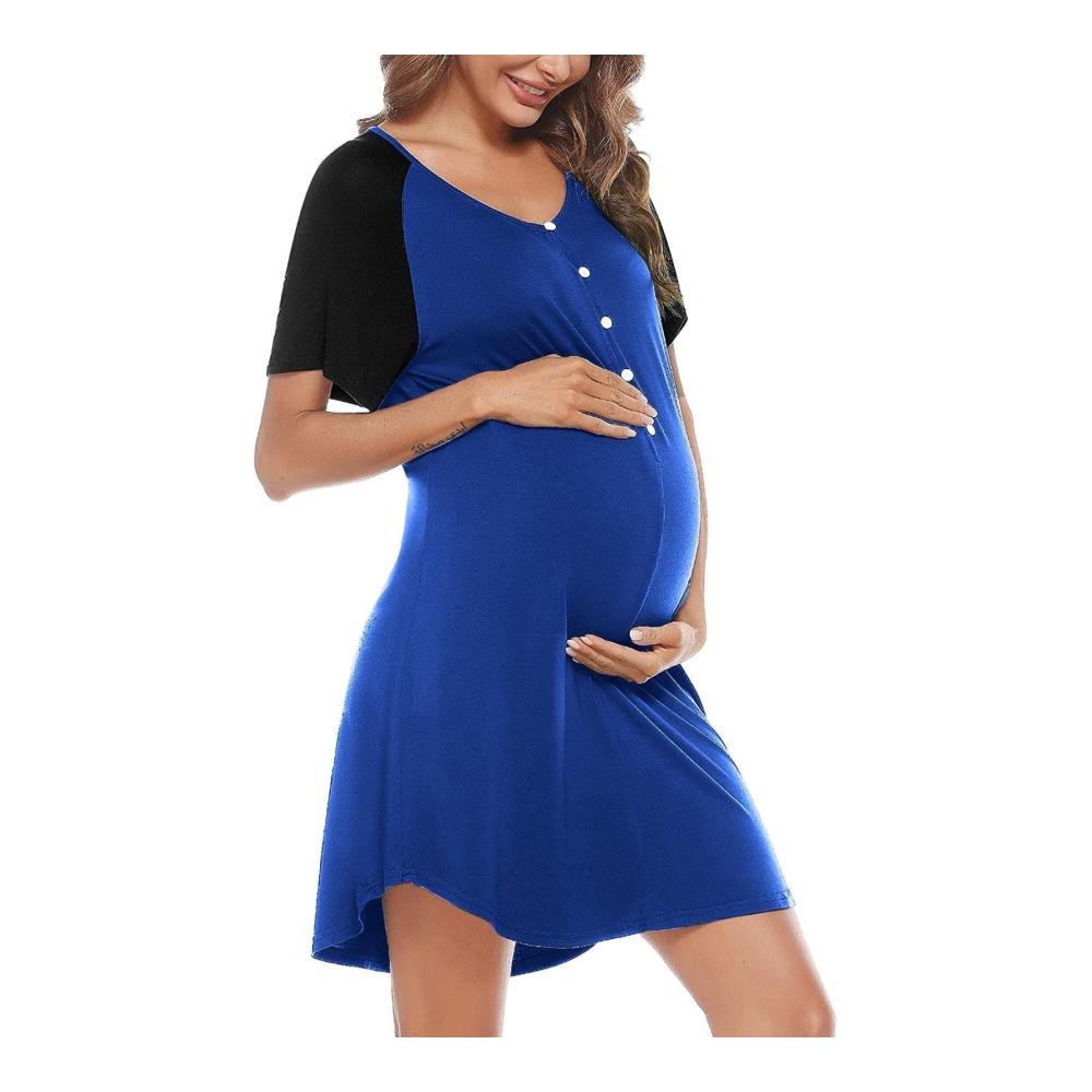Elegantes Umstandssommerkleid mit O-Ausschnitt und Kurzarmen - Praktisches Stillnachthemd und Stillkleid für werdende Mütter - Jetzt stilvoll und komfortabel stillen