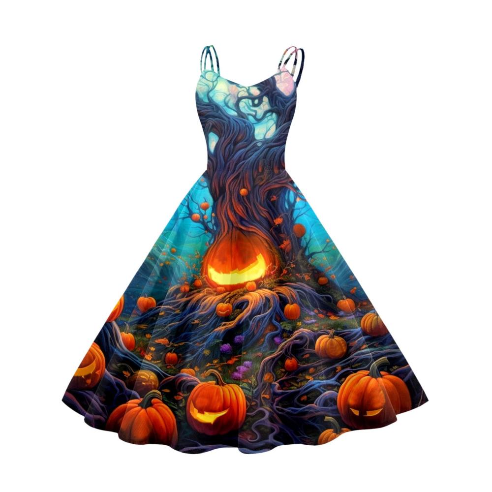 Damen Retro-Kleid der 1950er für Halloween Ärmelloses Hausfrauen-Sommerkleid für Abendpartys in leuchtendem Orange (Größe S