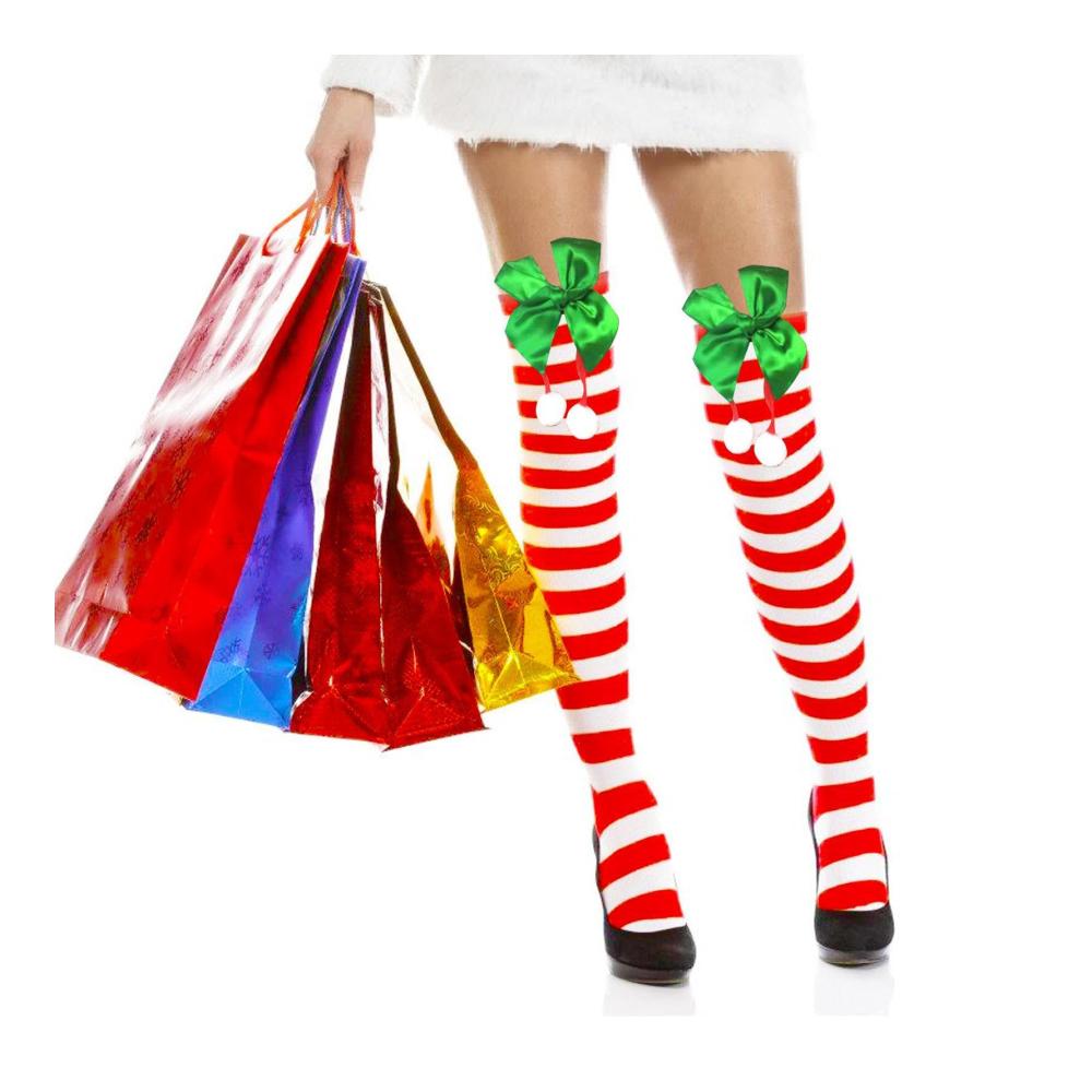 Luxuriöse Kniestrümpfe für Festtage Warme Weihnachtssocken Damen - Bunte Cosplay-Strümpfe gestreift und knielang für stilvolle Festlichkeiten. Bestellen Sie jetzt