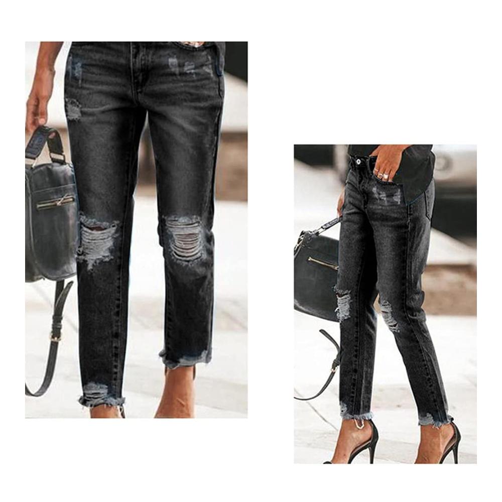 Damen Jeanshose High Waist Zerissene Stretch Skinny Jeans Vintage Y2K Denim Leggings Schlanke & Lange Bleistifthose für Freizeit
