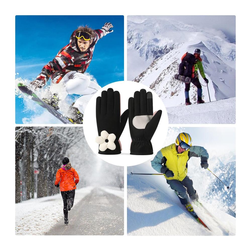 Stilvolle Touchscreen-Handschuhe mit Blumenmuster | Damen Winterhandschuhe für kalte Tage | Warme Thermohandschuhe für Mädchen | Perfekte Ausrüstung gegen Kälte