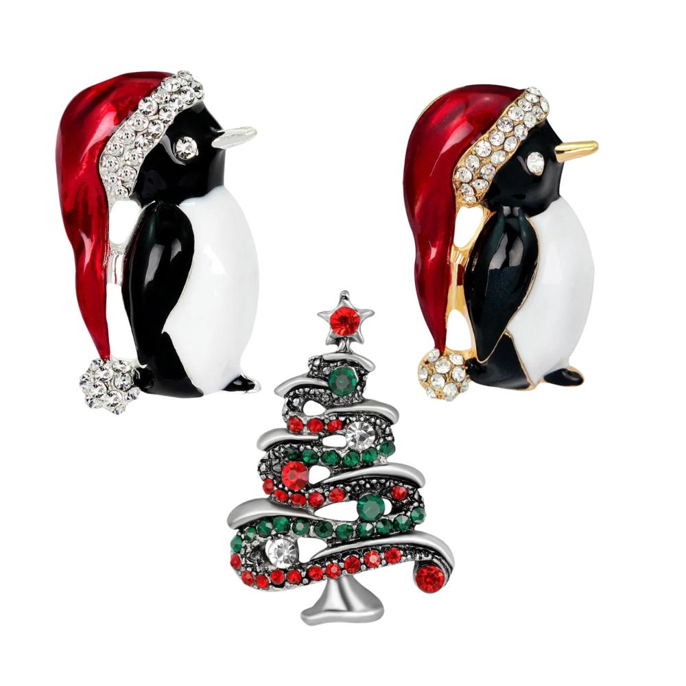 Einzigartige Weihnachtsbroschen & Anstecknadeln Set Strass-Weihnachtsbaum Weihnachtsmann & Emaille-Designs für Frauen. Perfekt für Jacken Revers & festliche Stoffe