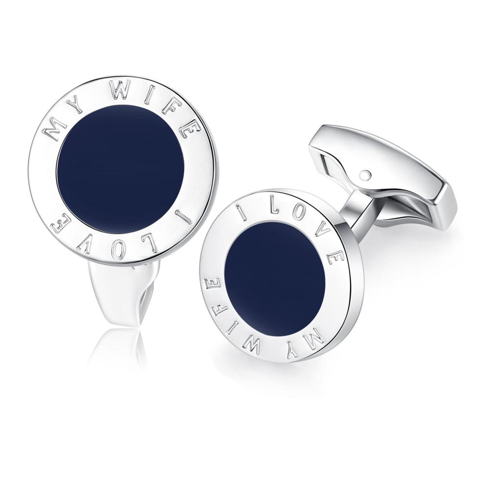 Elegante Edelstahl Manschettenknöpfe für Herren Romantische Hochzeit Accessoires I Love My Wife von Honey Bear - Einzigartige Runde Cufflinks MEHRWEG