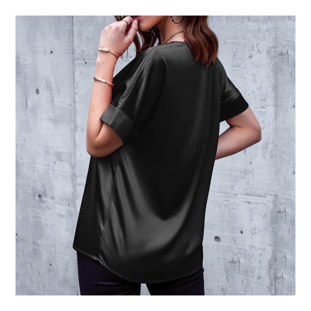 Entdecke zeitlose Eleganz Damen Sommer-T-Shirts in Satin. Modernes Design mit V-Ausschnitt für stilvolle Freizeit- und Party-Looks. Jetzt shoppen