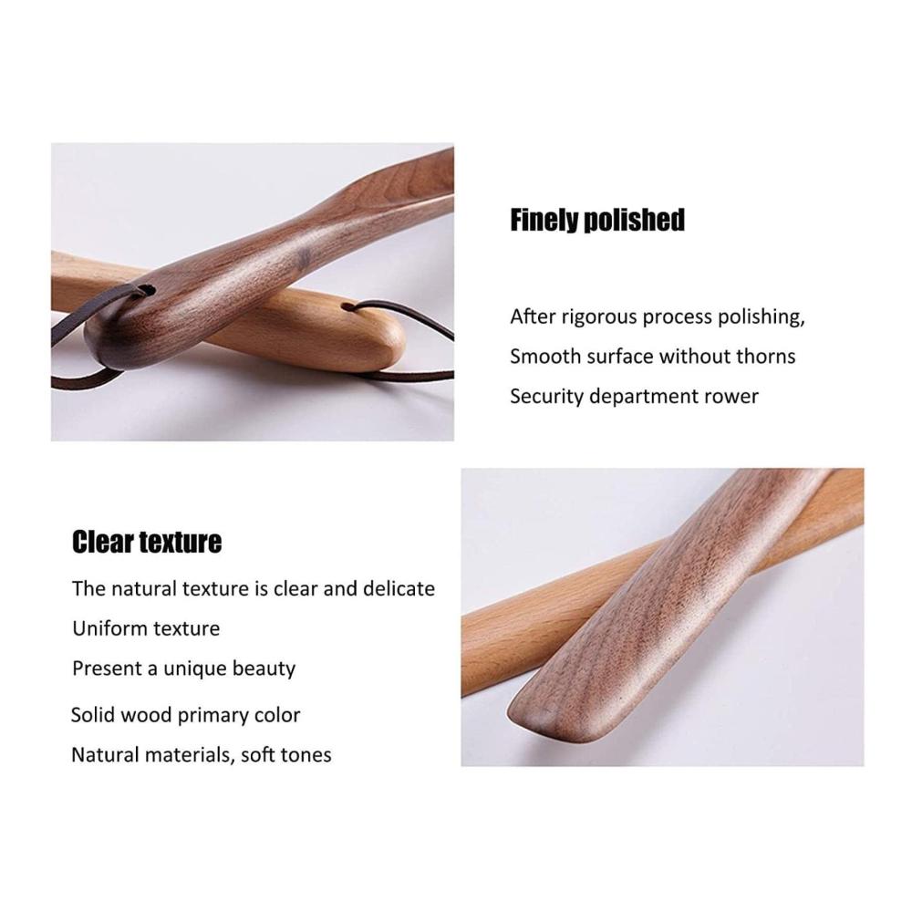 Entlasten Sie Ihre Füße mit Eleganz und Komfort Premium-Holz-Schuhlöffel mit langem Griff und Rindslederband ideal für Kinder und Senioren. Glatt und mühelos einsteigen
