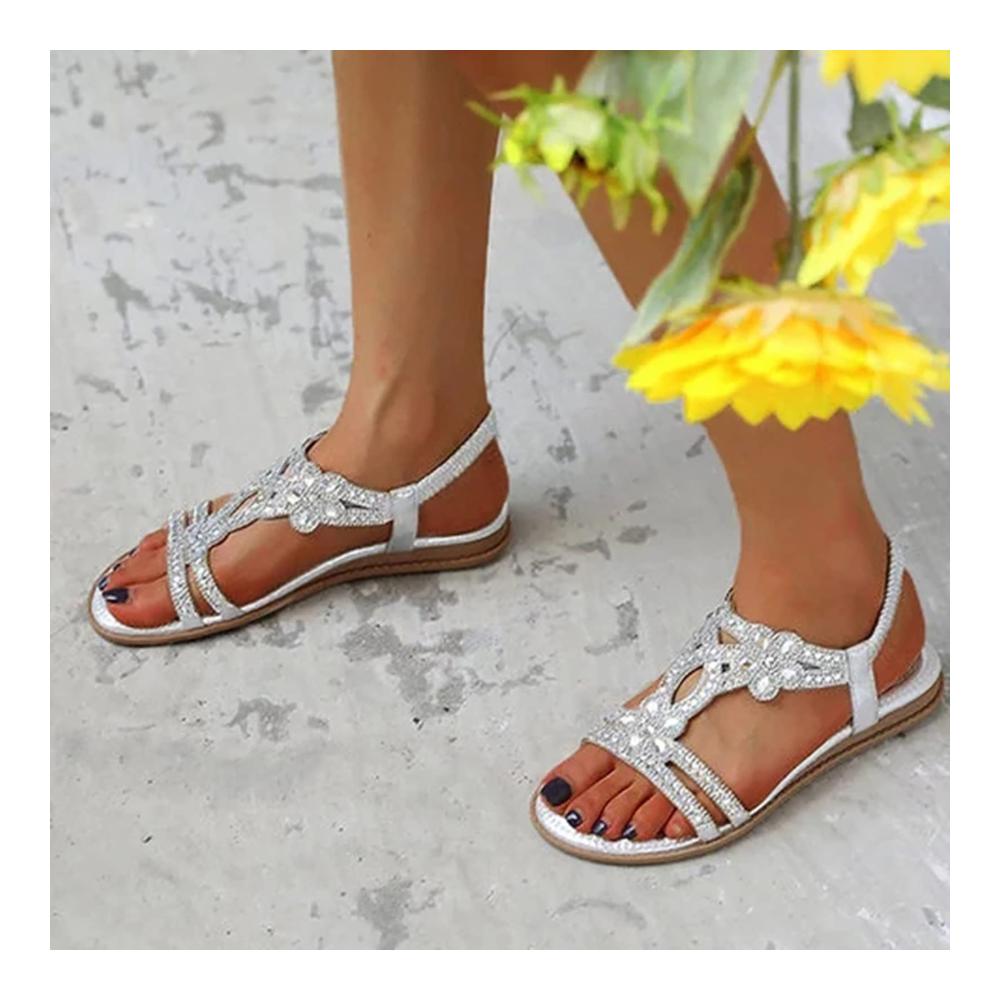 Sport Sandalen & Folien Damen Sommer Flache Strass Bohemia T-Riemen Sandalen Weiche Sohlen Sommerschuhe Mädchen Strandschuhe