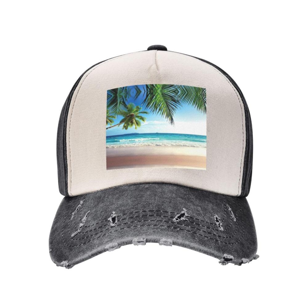 Entdecken Sie den tropischen Flair mit unserer verstellbaren Baseballkappe mit Hawaii-Stranddruck und Palmenmotiv! Ein vielseitiger Outdoor-Hut für Damen und ein perfektes Geschenk zum Vatertag