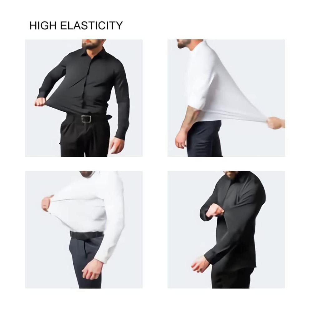 Herren Hemd Langarm Stretch-Anti-Falten Business Casual Fit Langarmhemd mit Stil