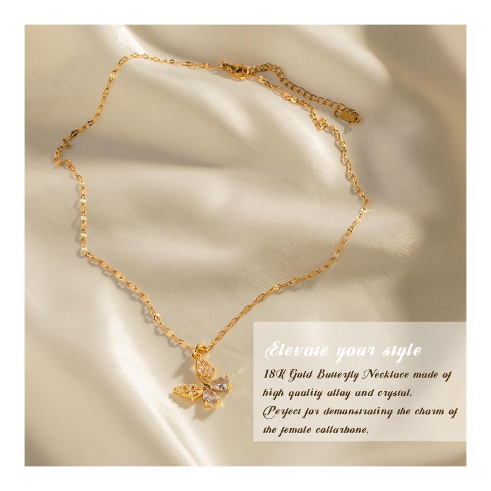 Elegante 18K Gold Schmetterlings-Kettenhalskette mit funkelnden Kristallen - Einzigartiger Schmuck für stilbewusste Frauen und Mädchen - Jetzt entdecken
