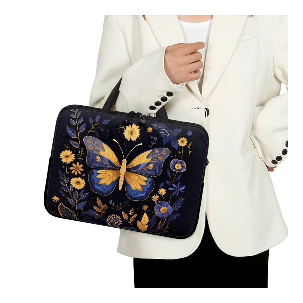 Stilvolle Aktentaschen Laptop-Kurier- und Schultertaschen für Damen und Herren 254-432 cm (10-17 Zoll) Cottagecore Retro Design mit Farnen Blumen und Schmetterlingen 15 Zoll