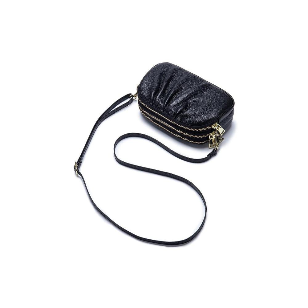 Einzigartige Damen Umhängetasche | Stilvolle Dreischicht Ledertasche | Praktische Crossbody Tasche für Frauen | Exklusives Design in Schwarz