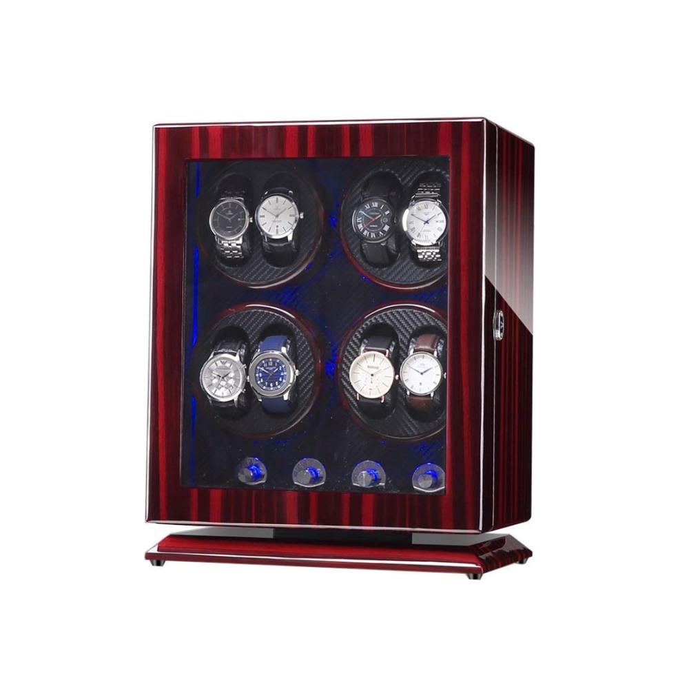 Hochwertiger Uhrenbewegerbox 8 Automatikuhren blaues LED-Licht 4 Rotationsmodi leise Motoren Damen- und Herrenuhren Display Gehäuse