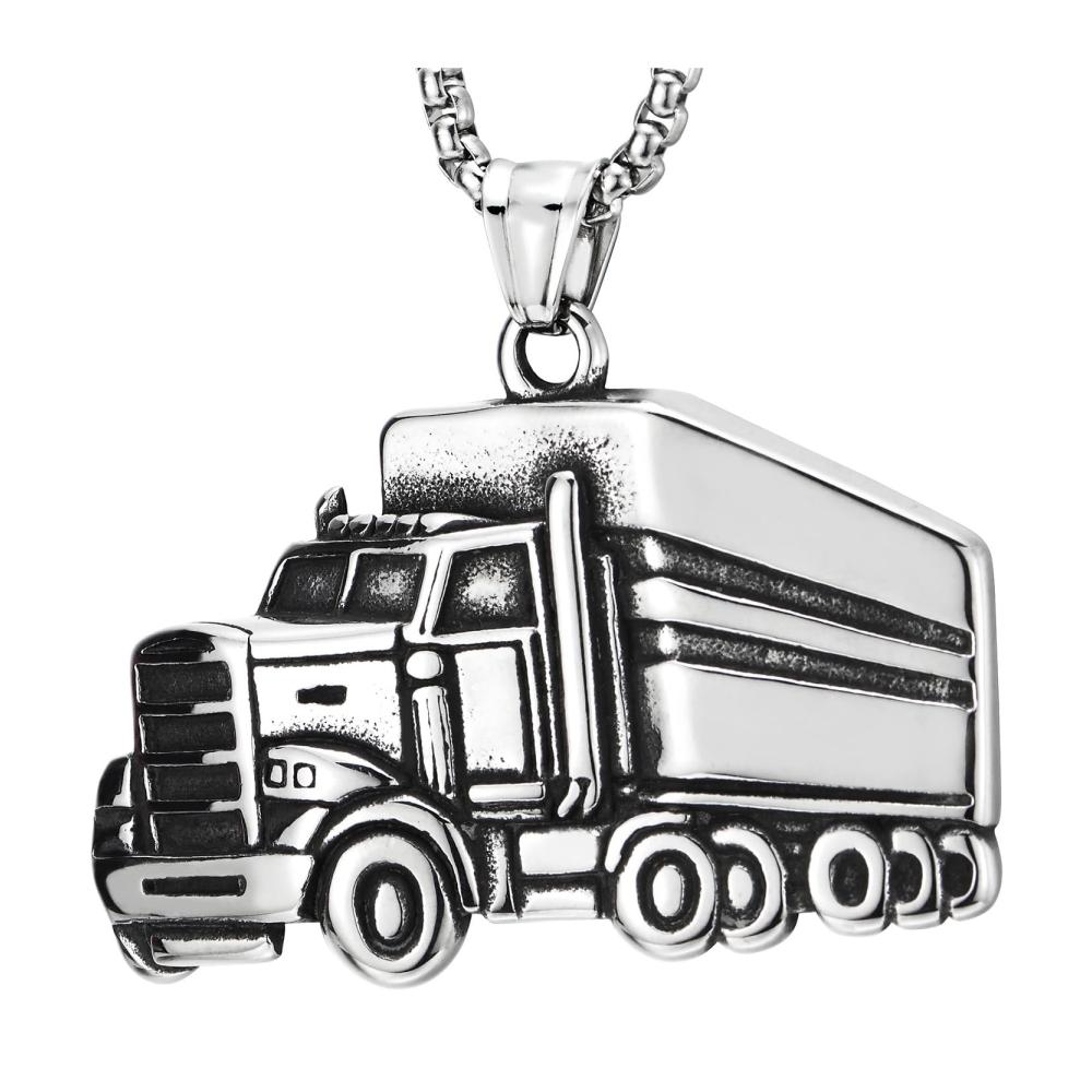 Edle Edelstahl LKW Anhänger Herren Halskette mit 75cm Stahl Weizen-Kette im Punk Rock Stil Robust und Langlebig