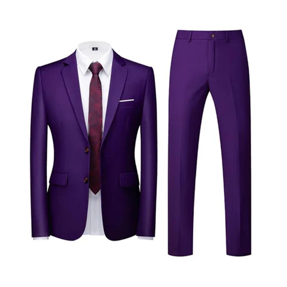 Herren Dreiteiliger Anzug Slim Fit Hochzeit Party Smoking (Jacke Hose & Weste) Stilvoller Business-Anzug in Violett erhältlich in verschiedenen Größen