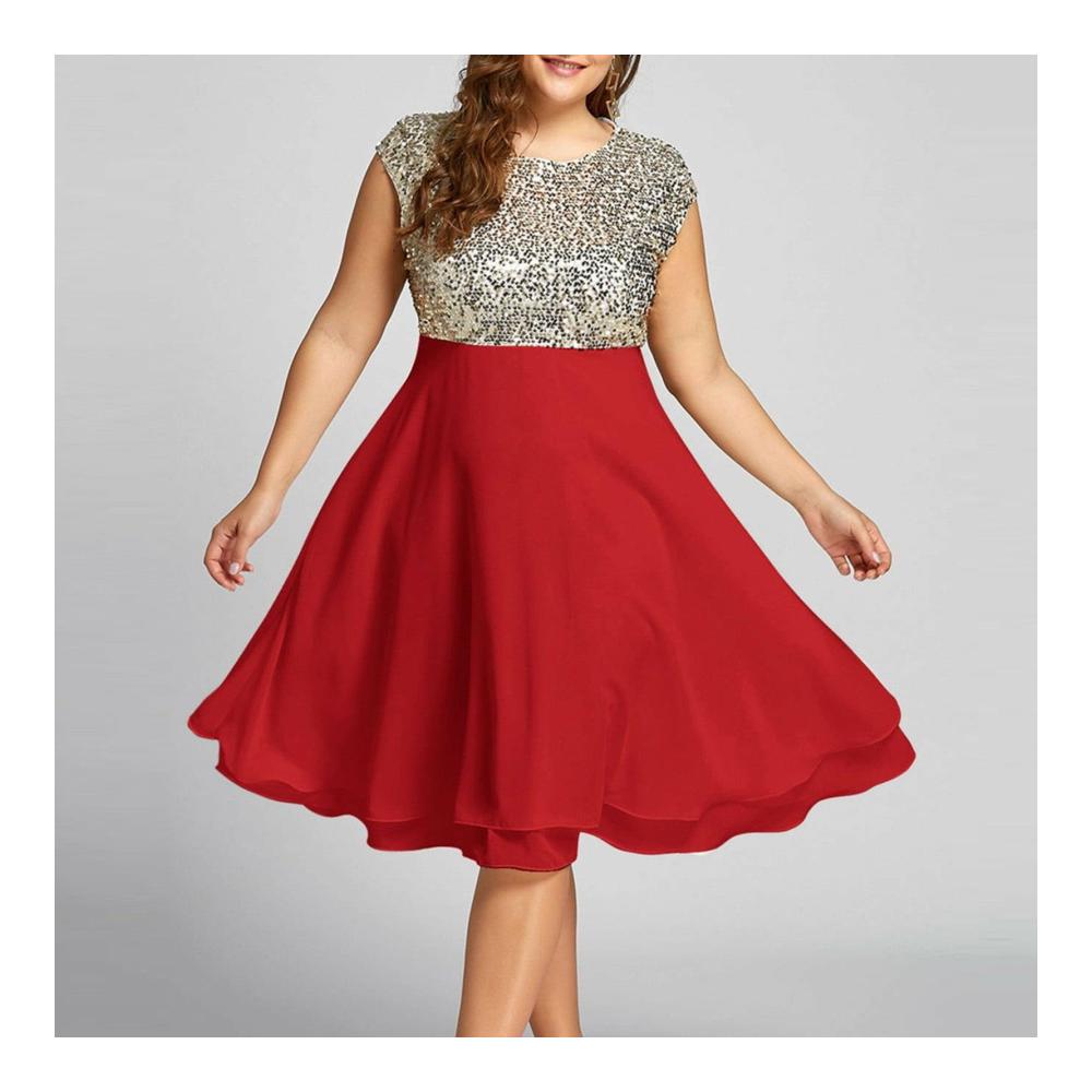 Elegantes Plus-Size-Kleid für Damen Ärmellos mit Reißverschluss Chiffon und Pailletten - Perfekt für Cocktailpartys und Abendveranstaltungen