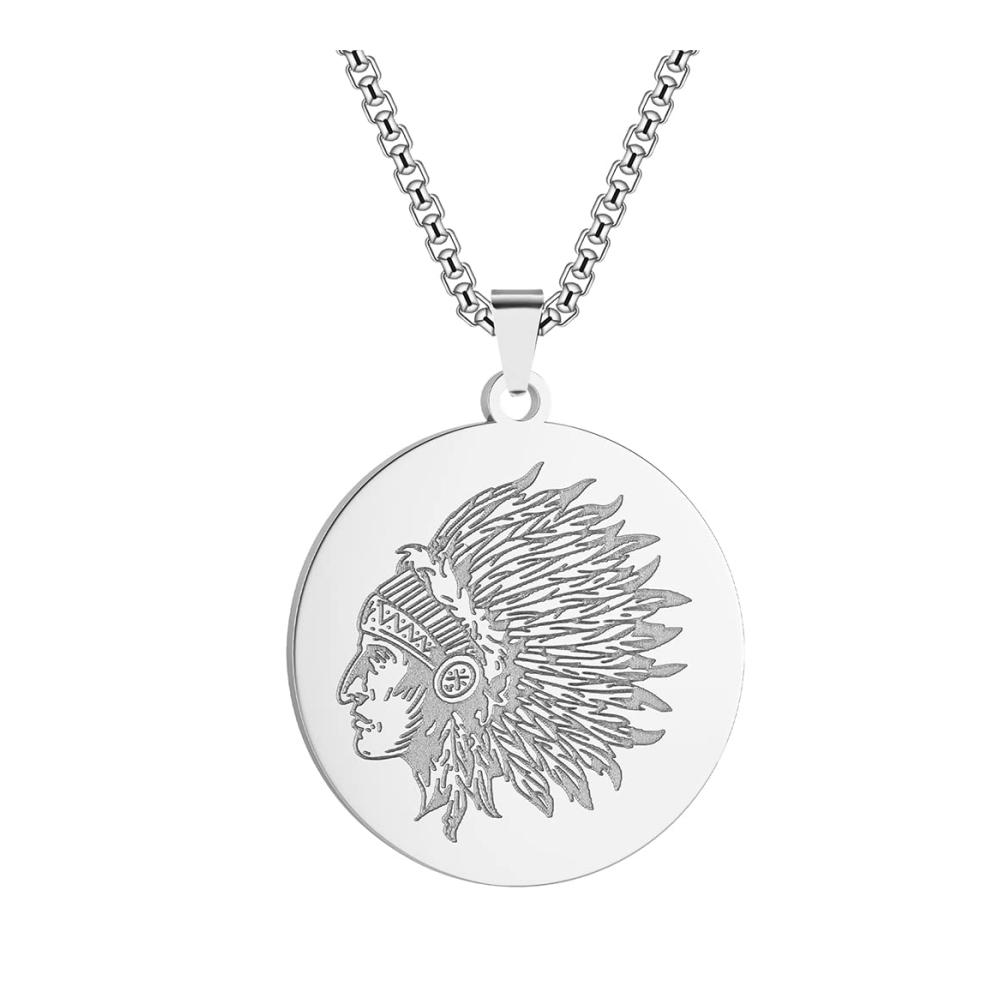 Einzigartige 316L Edelstahl Münze Halskette mit Indischem Krieger-Anhänger Zeitlose Eleganz trifft auf kulturelle Bedeutung. Perfektes Geschenk für Schmuckliebhaber