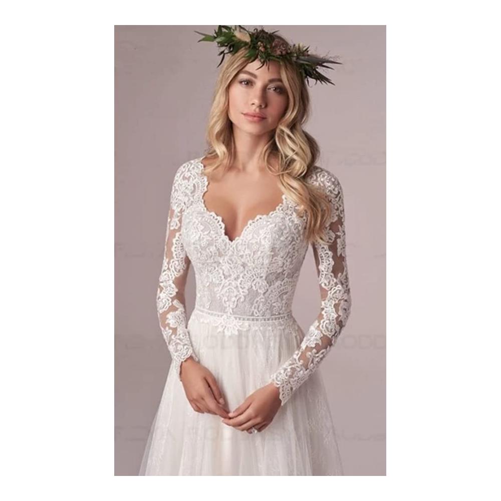 Entzückendes Damen Strand Boho Tüll Brautkleid Romantische Spitze Lange Ärmel A-Linie - Perfekt für die moderne Braut. Jetzt zugreifen und stilvoll strahlen