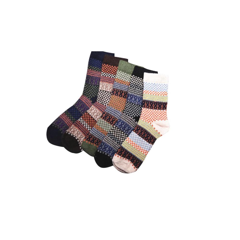 Gemütliche Kaninchenwollsocken 5 Paar dicke Winter-Socken im Retro-Ethno-Stil ideal zum Wandern. Gestrickte Thermo-Crew-Socken mit Gittermuster für kaltes Wetter. Perfekte Wärme