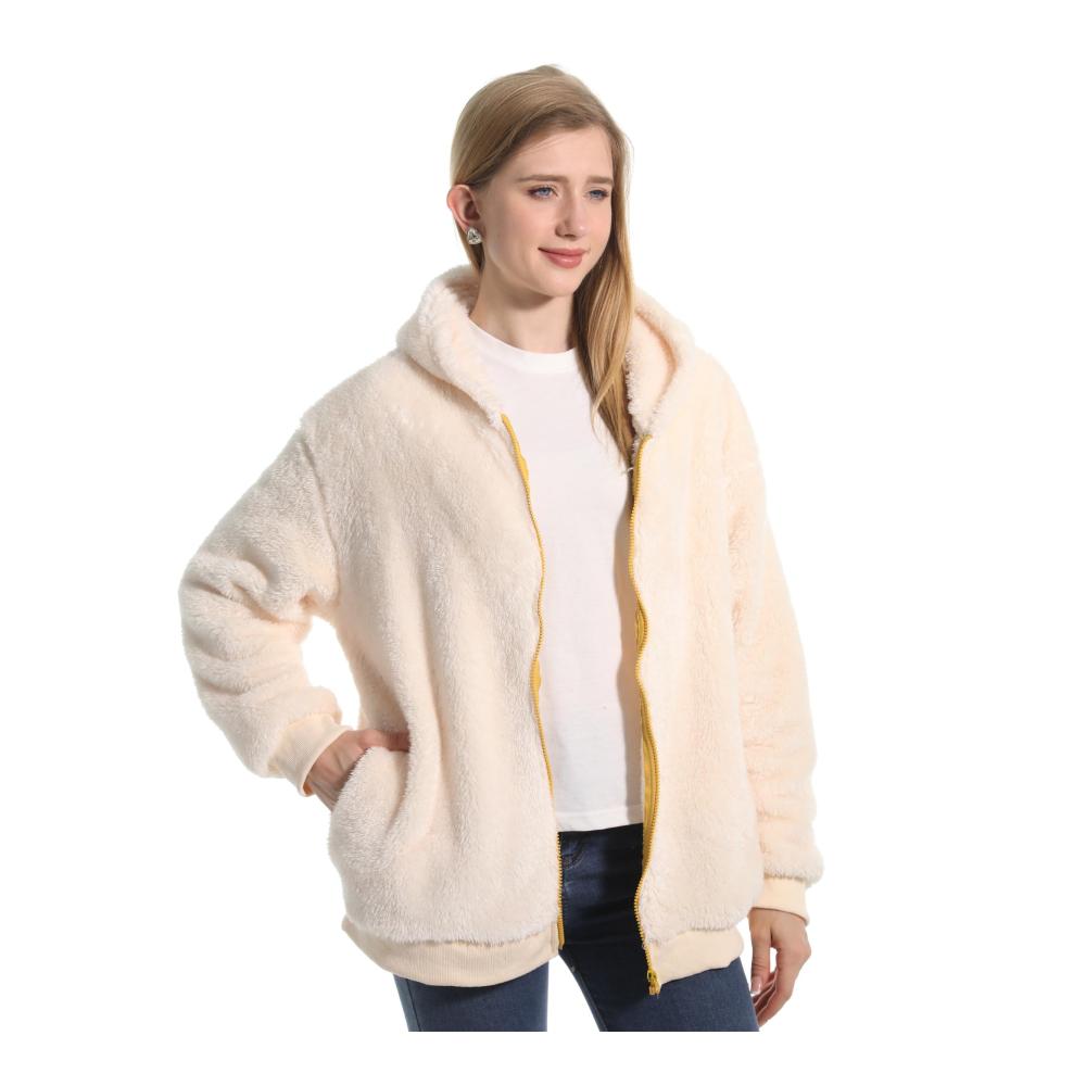 Damen Kuscheliger Kapuzenpullover aus Plüsch Fleecejacke Warm Gefüttert mit Reißverschluss Lange Ärmel Plüschmantel Winterjacke Freizeitpullover Hoodie Sweatshirt