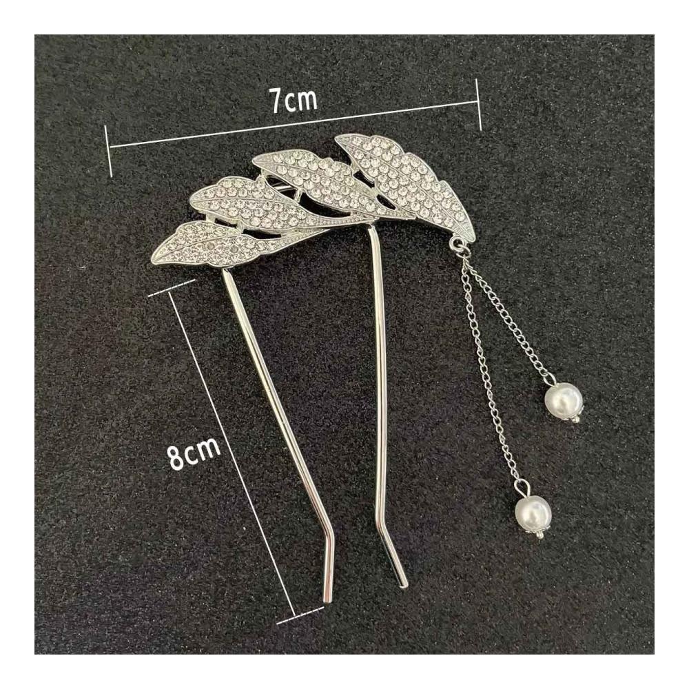 Quaste Haarspange mit Kristallperlen und Haargabel - Schicker und edler Kopfschmuck für Frauen und Mädchen - Elegantes Haar-Accessoire für Hochzeiten Partys und besondere Anlässe (Silber