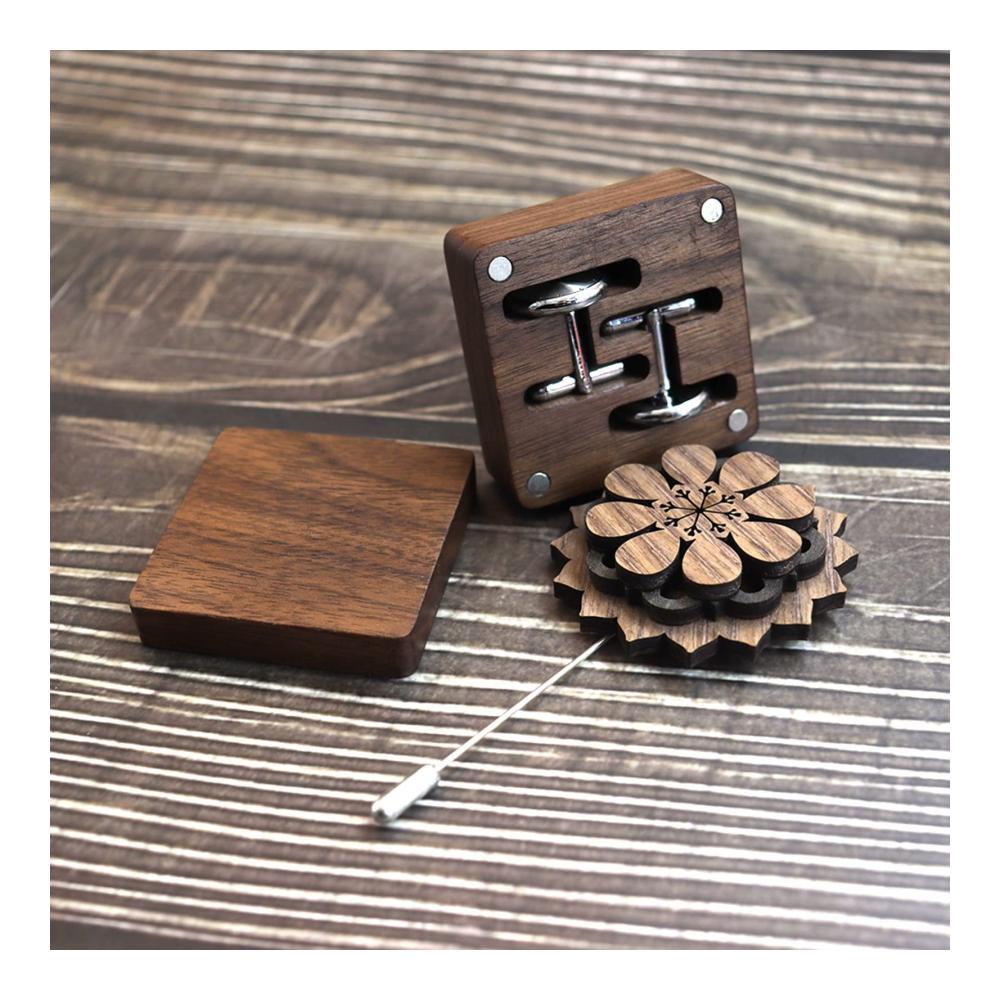 Exklusive Manschettenknöpfe Box aus Massivholz Edle Aufbewahrung für Ihre Sammlung. Perfektes Geschenk für Hochzeit & Trauzeugen