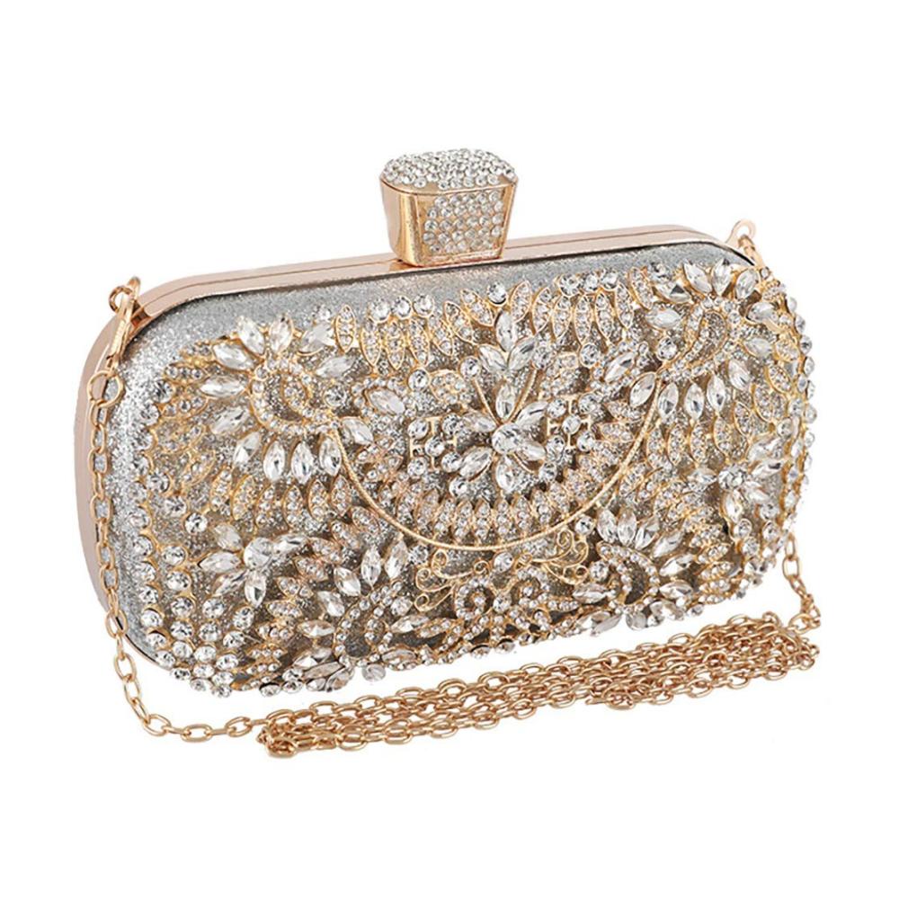 Clutch Tasche für Damen - Elegante Abendtasche fï¿½r Hochzeiten und Partys mit Kette und Griff - Goldfarbene Umhängetasche - Kompakte und Geräumige Geldbörse