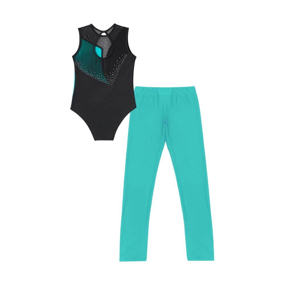 Perfekte Passform Ärmelloser Mädchen Turnanzug mit Leggings - Elegantes Ballett Leotard für Gymnastik Tanz & mehr