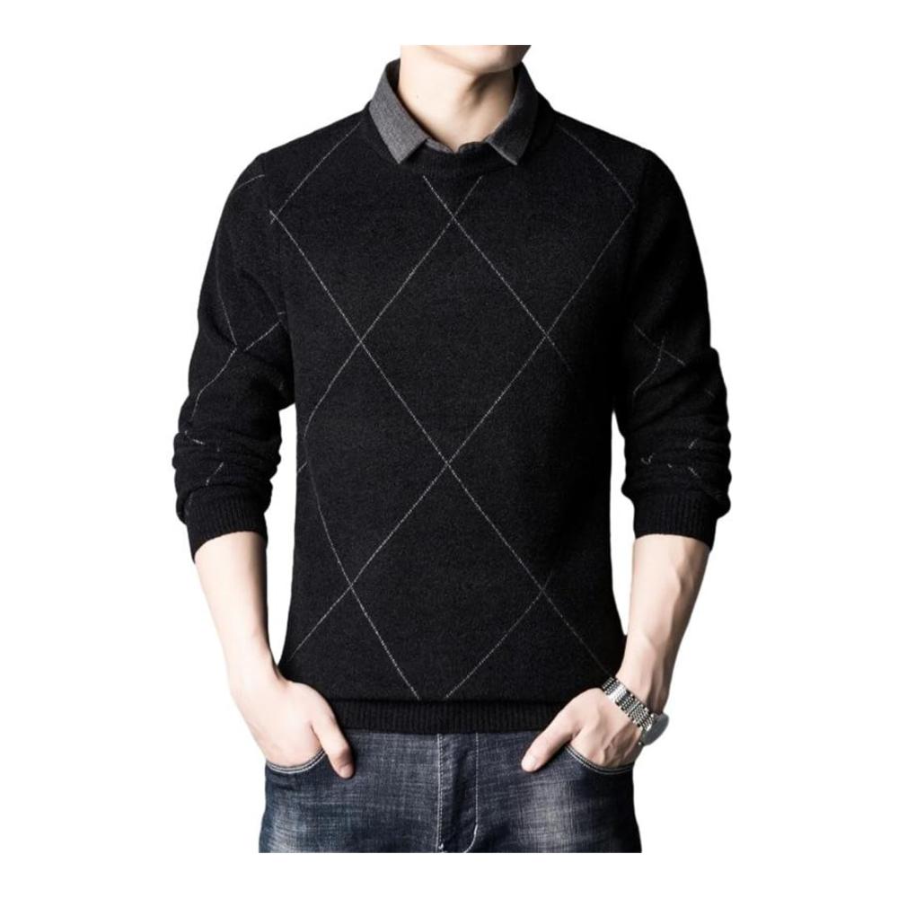 Erwecken Sie Ihren Stil zum Leben Hochwertiger Langarm Pullover für Herren mit Jacquard-Muster und Stehkragen. Perfekt für Casual-Chic und Jugendlichkeit. Trendiger Slim Fit