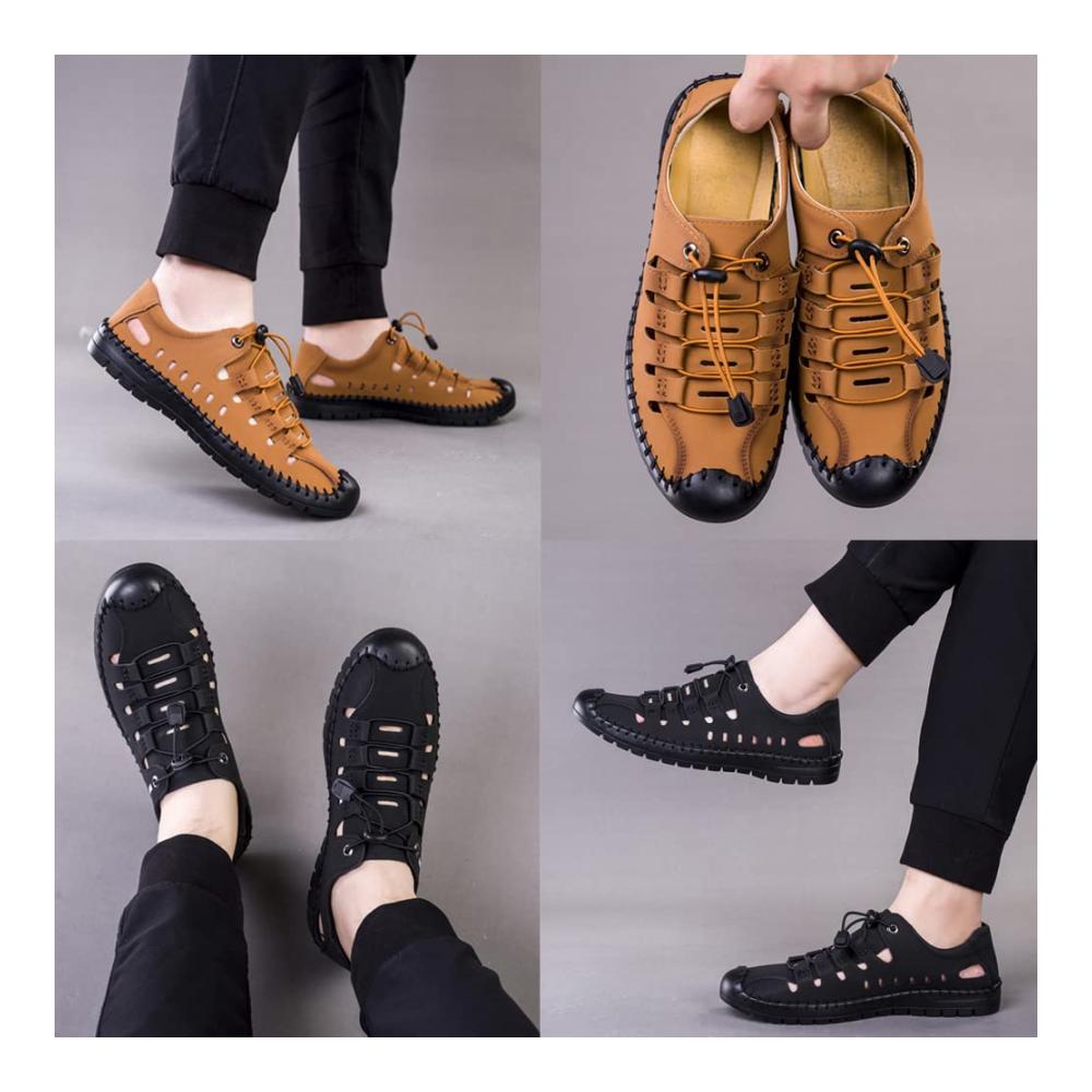 Entdecke den ultimativen Sommerkomfort Elegante Aviator Leder Sandalen für Herren geschlossene Zehen weiche Sohle rutschfest und atmungsaktiv. Ideal für Strandspaziergänge! (Braun Größe 43