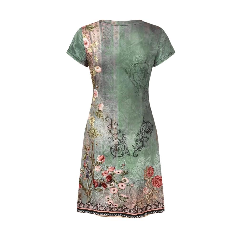 Entzückende Damen Bodys Kurzarm Rundhals Bohemian Blumen Sommerkleid für einen stilvollen Freizeitlook mit floralen Akzenten und lässigem Charme